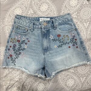 Blue Jean Shorts with Floral Embroidery